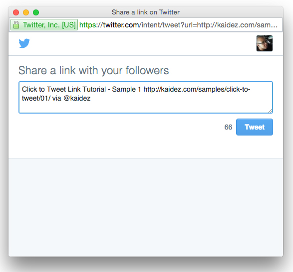 First sample of a Tweet box for the kaidez 'click to tweet' tutorial