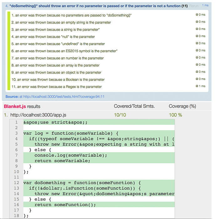 Third code coverage image for the learn JavaScript unit testing post