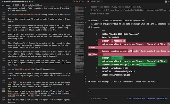 VS Code interface showing AI assistant panel and code editor